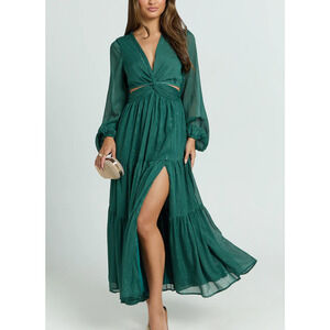 NEW Showpo Edelyn Emerald Green Long Sleeve Midi Dress Cutout Size US 10